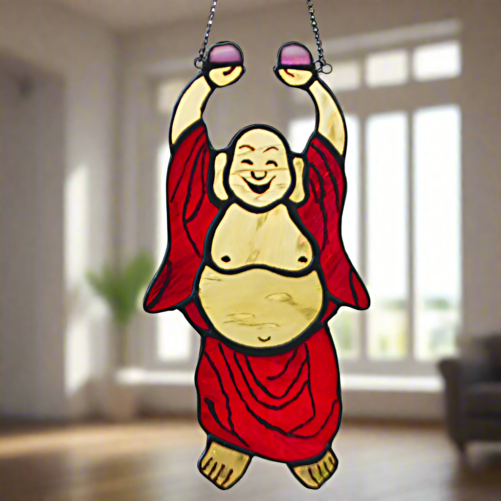 Laughing Buddha stained glass