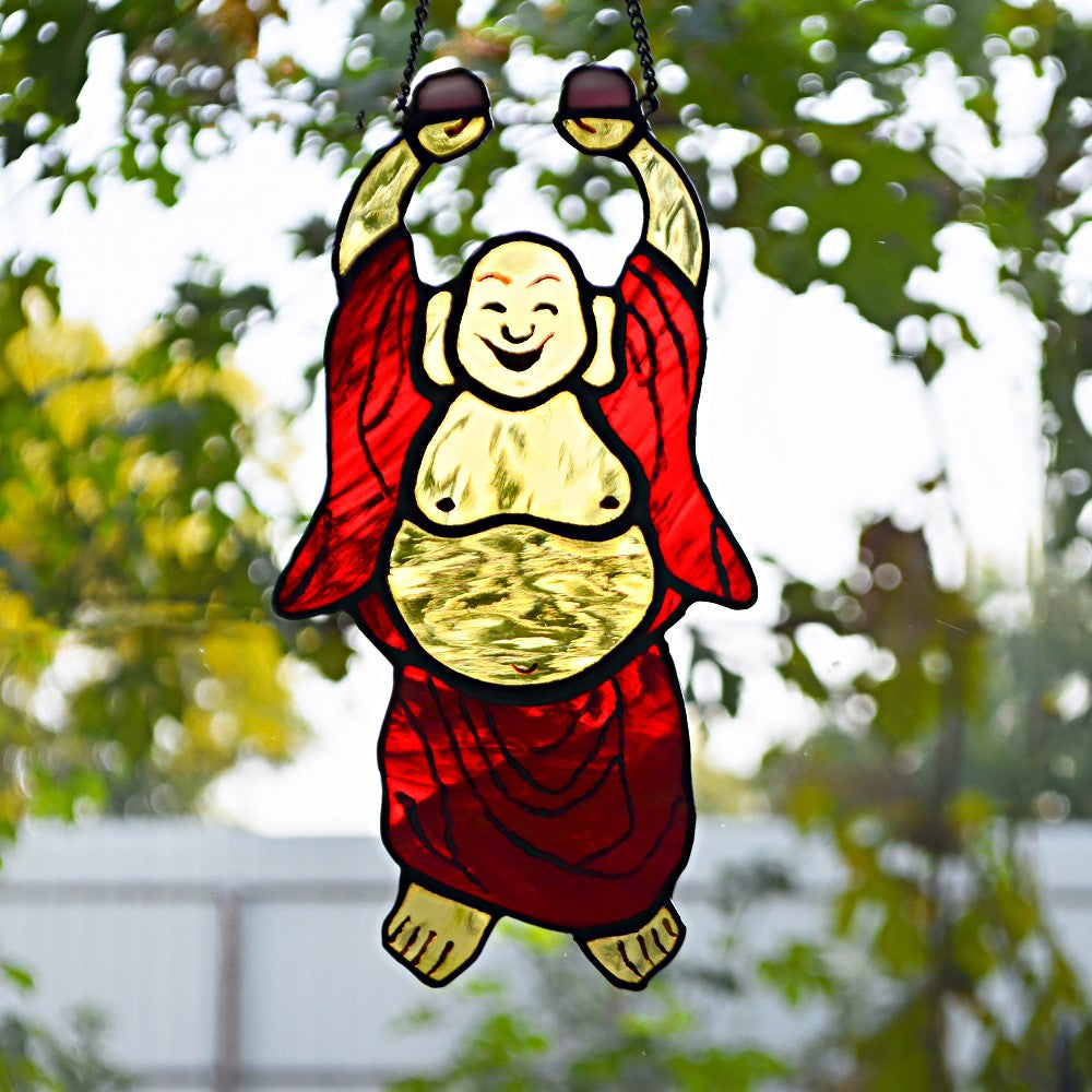 Laughing Buddha stained glass