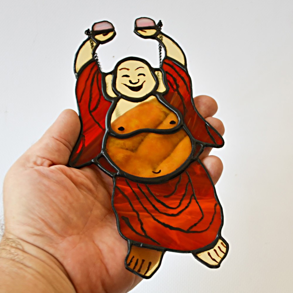 Laughing Buddha stained glass