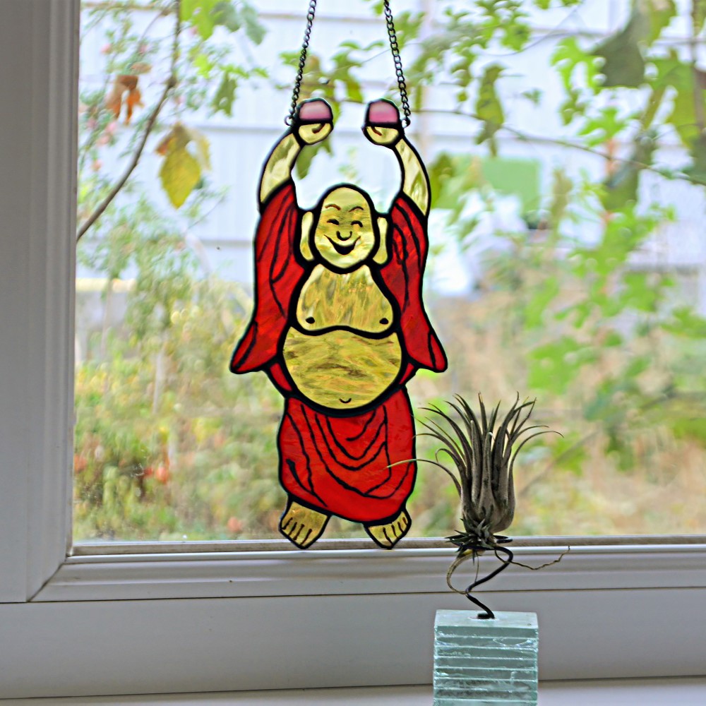 Laughing Buddha stained glass