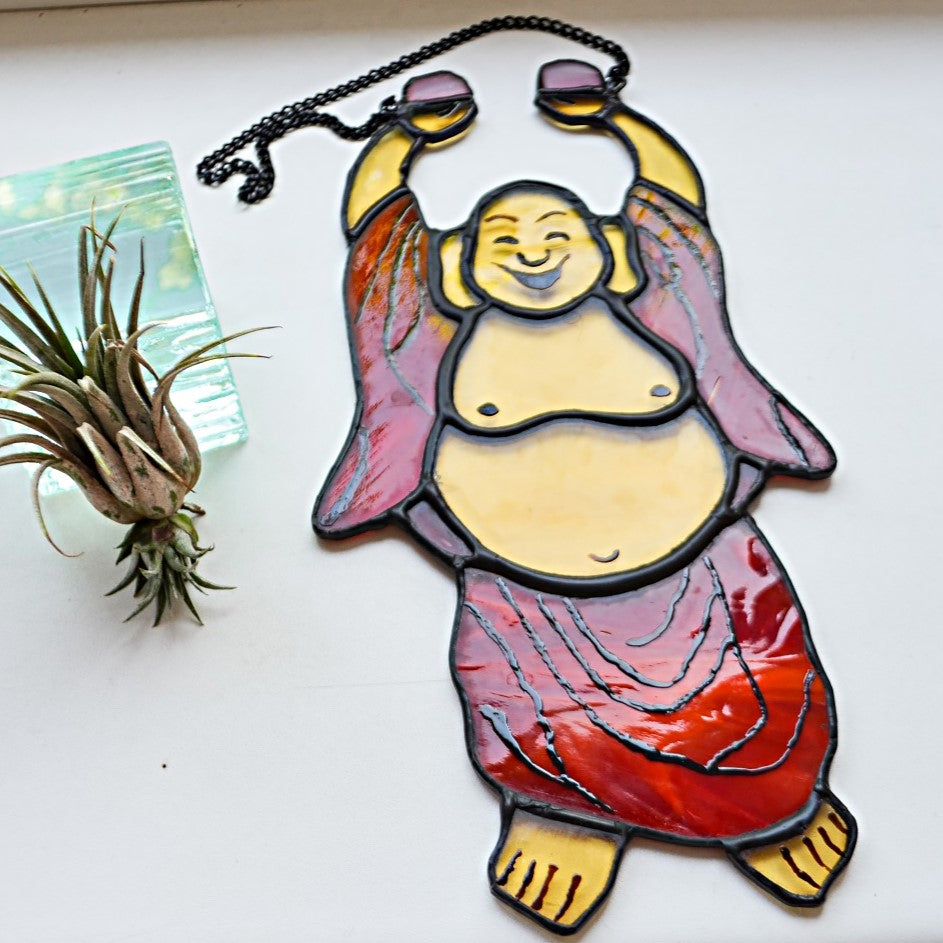 Laughing Buddha stained glass
