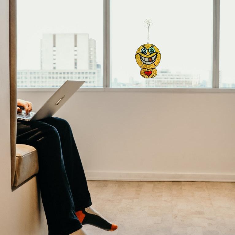 Smiley face emoji stained glass