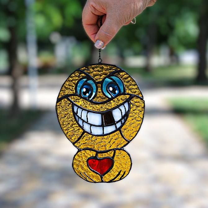 Smiley face emoji stained glass