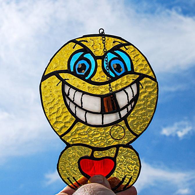 Smiley face emoji stained glass