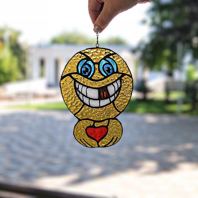 Smiley face emoji stained glass