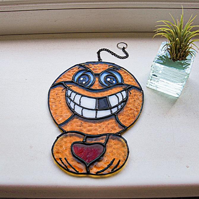 Smiley face emoji stained glass