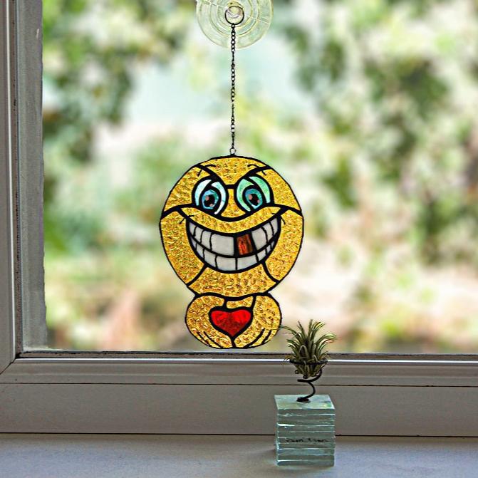 Smiley face emoji stained glass