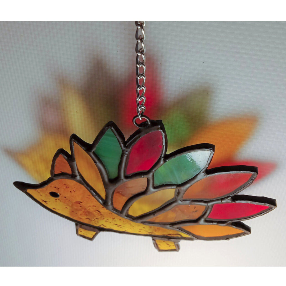 Hedgehog stained glass  on metal stand