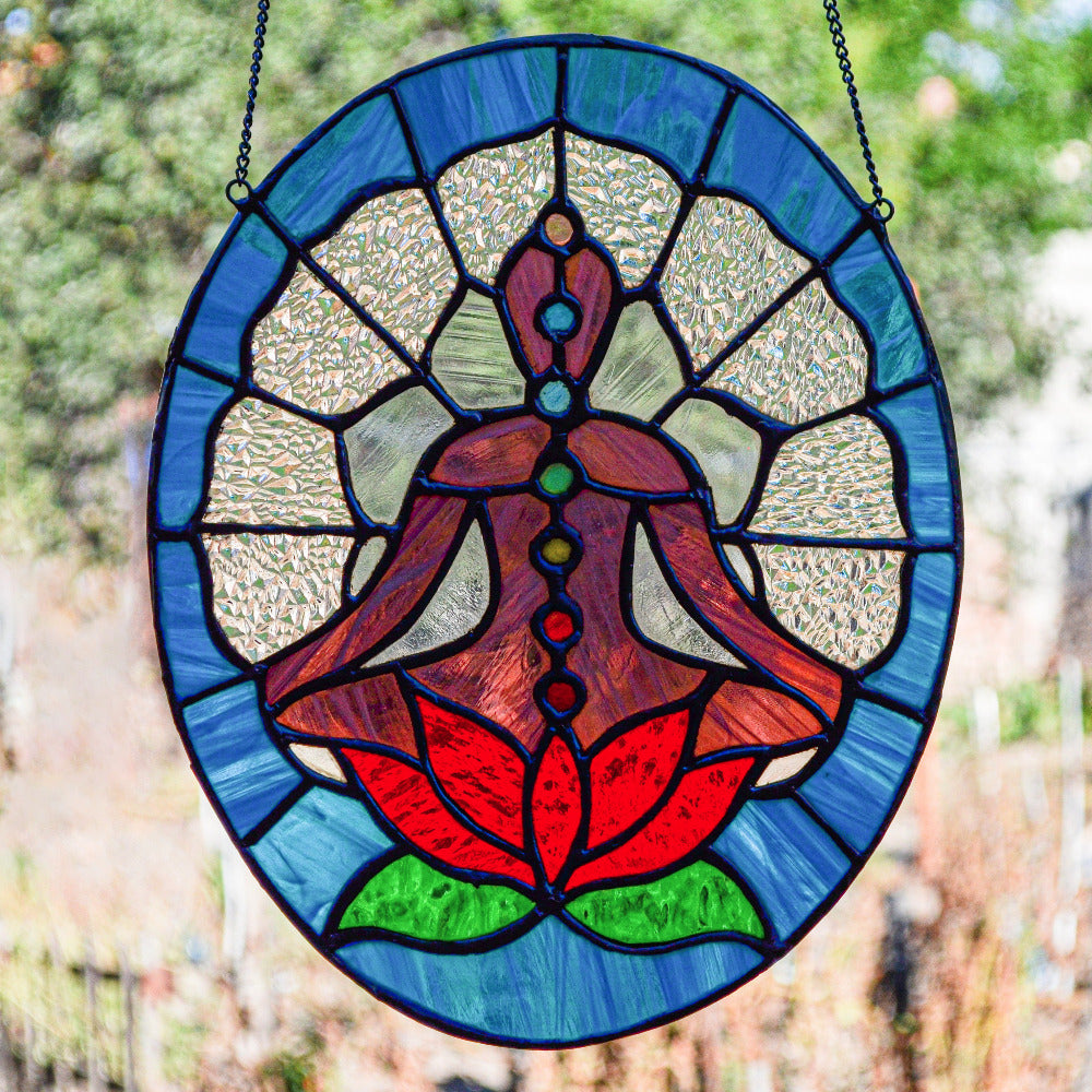 Stained glass Buddha with lotus