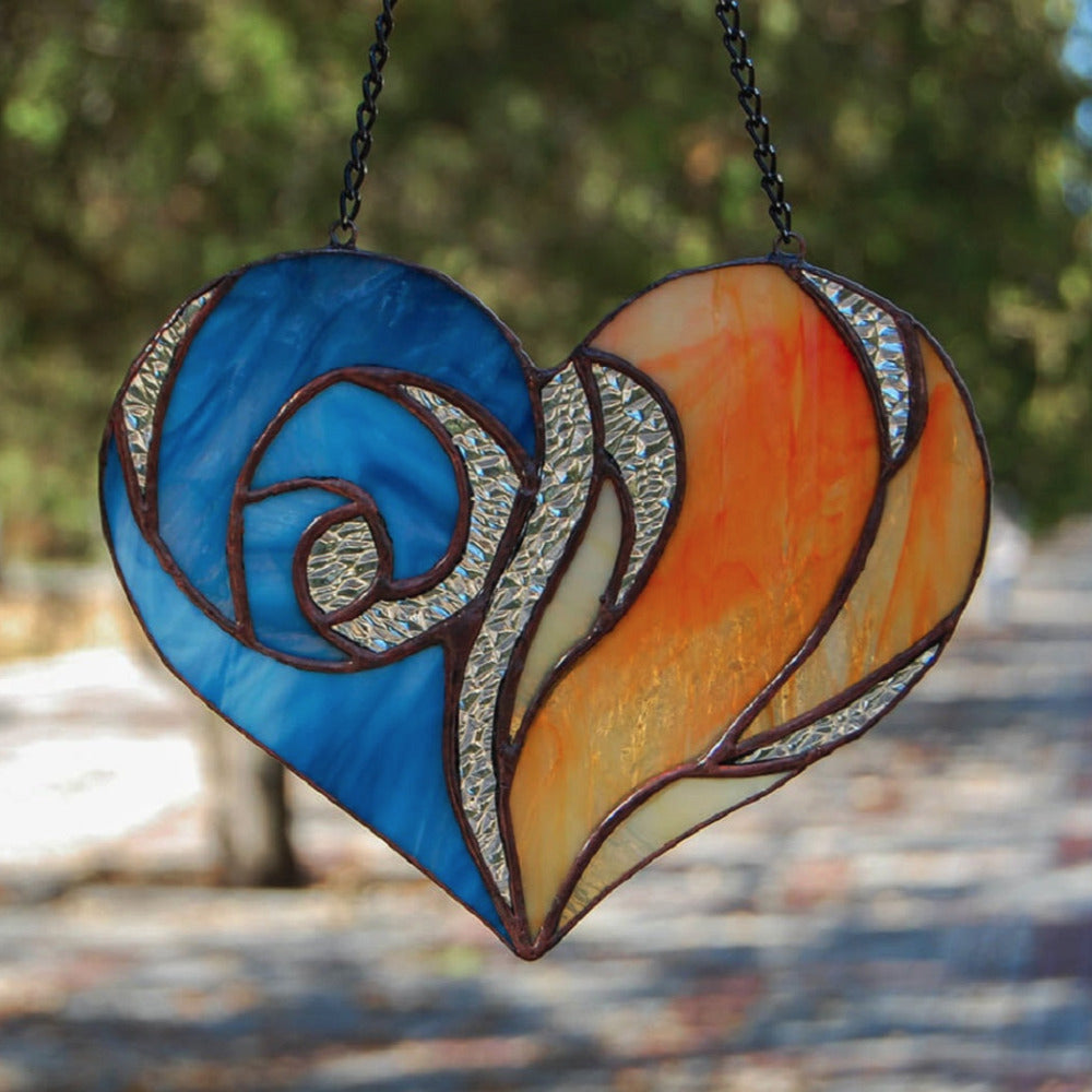 Ice & flame heart suncatcher